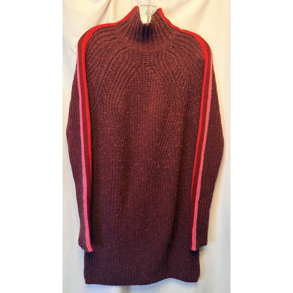 Krimson Klover Size Medium Mock Neck Sweater Dress Wool Alpaca Burgundy Stripe